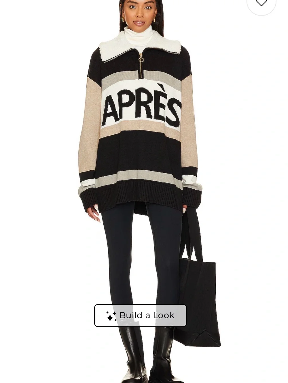 Oversized Apres Graphic Half-Zip Sweater - Black, Beige, Cream